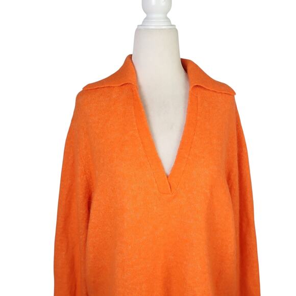 Oval Square Fab Polo Knit Sweater Mandarin Orange Alpaca Wool S - Picture 3 of 8